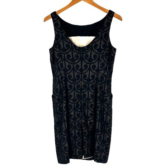 Milly Black Swirl Print Cotton Voile Sleeveless Sheath Dress Size 8 - Picture 5 of 7